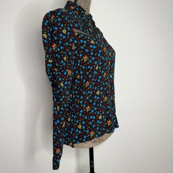 Maje Floral Print Ladder-Seam Snap Button Shirt Women’s Size 1/ Small - Picture 9 of 12